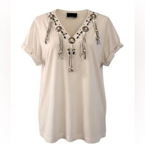 EUC!!  80s Single Stitch Western Boho Concho Beaded T-Shirt Made in CA USA